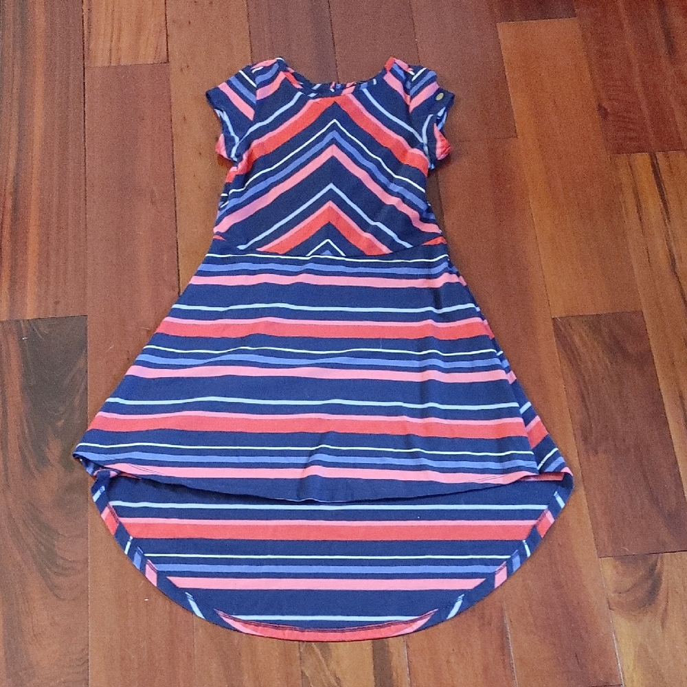 Tommy Hilfiger Navy, Pink, Red and White Hi-Lo Dress with Cap Sleeves